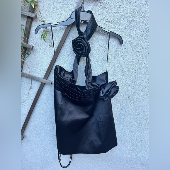 Heiress Beverly Hills Black Halter Satin Cutout Flower Dress New with Tags! - Picture 9 of 15